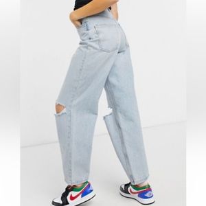 ASOS DESIGN high rise 'relaxed' dad jeans with rips in lightwash 30